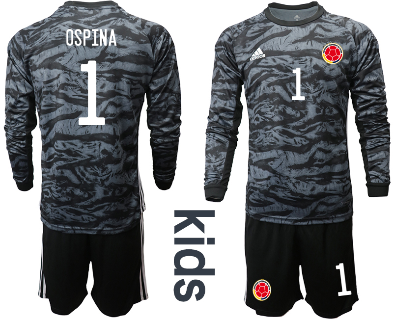 Youth 2020-2021 Season National team Colombia goalkeeper Long sleeve black #1 Soccer Jersey2
